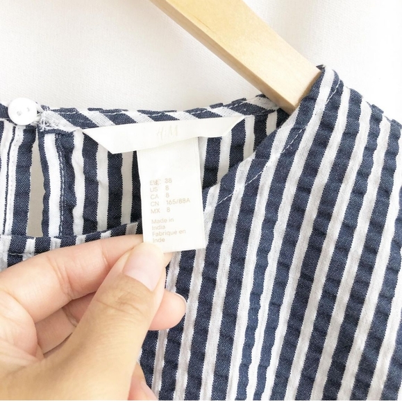 H&M blue and white tie front stripe shirt - Picture 3 of 5